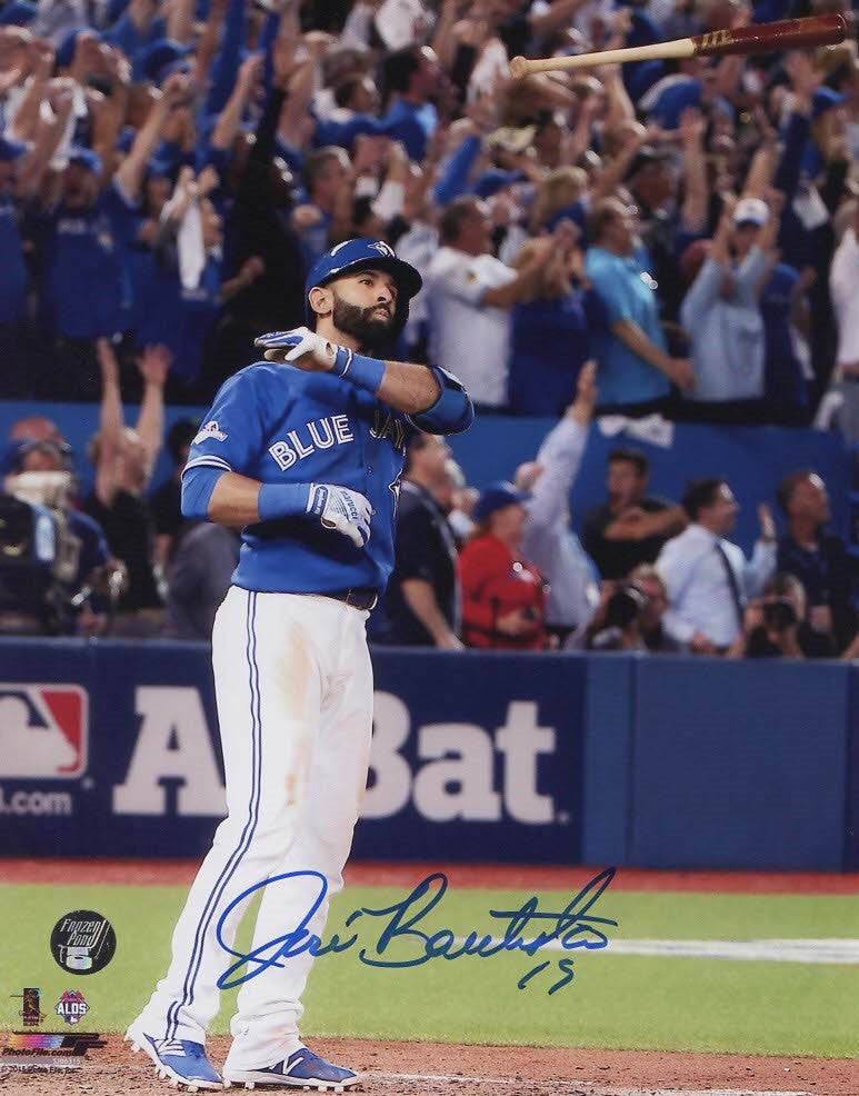 LOT 21: JOSÉ BAUTISTA AUTOGRAPHED 8X10 PHOTO - BAT FLIP