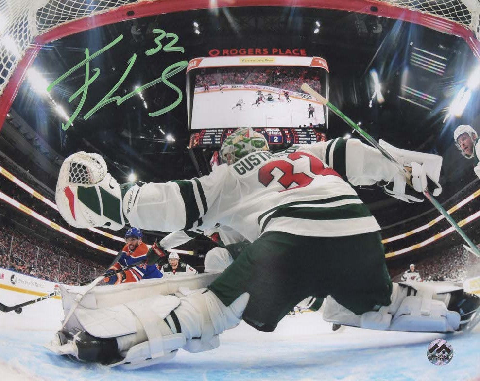 Filip Gustavsson Autographed 8x10 Photo - Net View (signed in green)