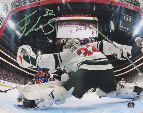 Filip Gustavsson Autographed 16x20 Photo - Net View (signed in green)