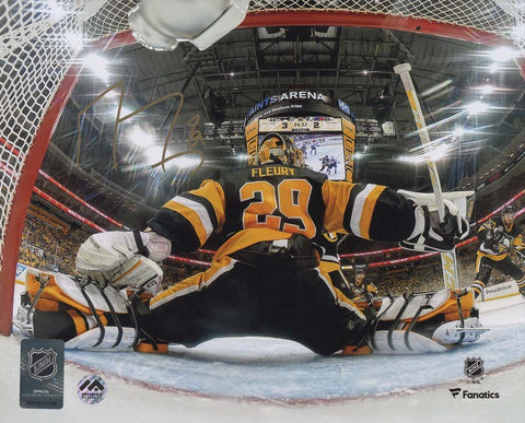 Marc-Andre Fleury Autographed 8x10 Photo - Net View (signed in gold)