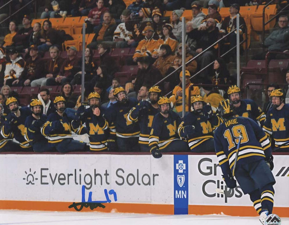 Michael Hage Autographed 8x10 Photo - Bench (Michigan)