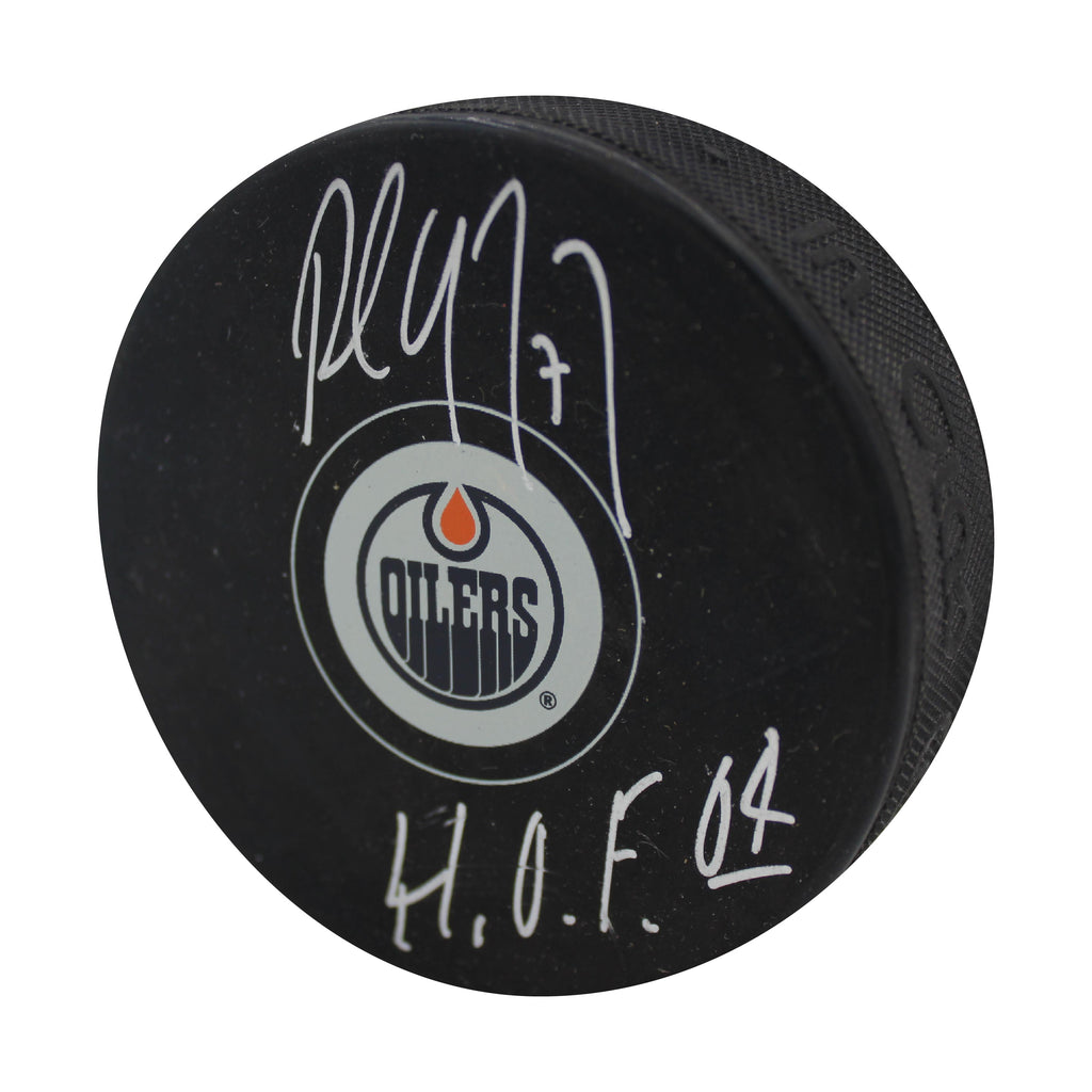 Paul Coffey Autographed & Inscribed Puck - Logo