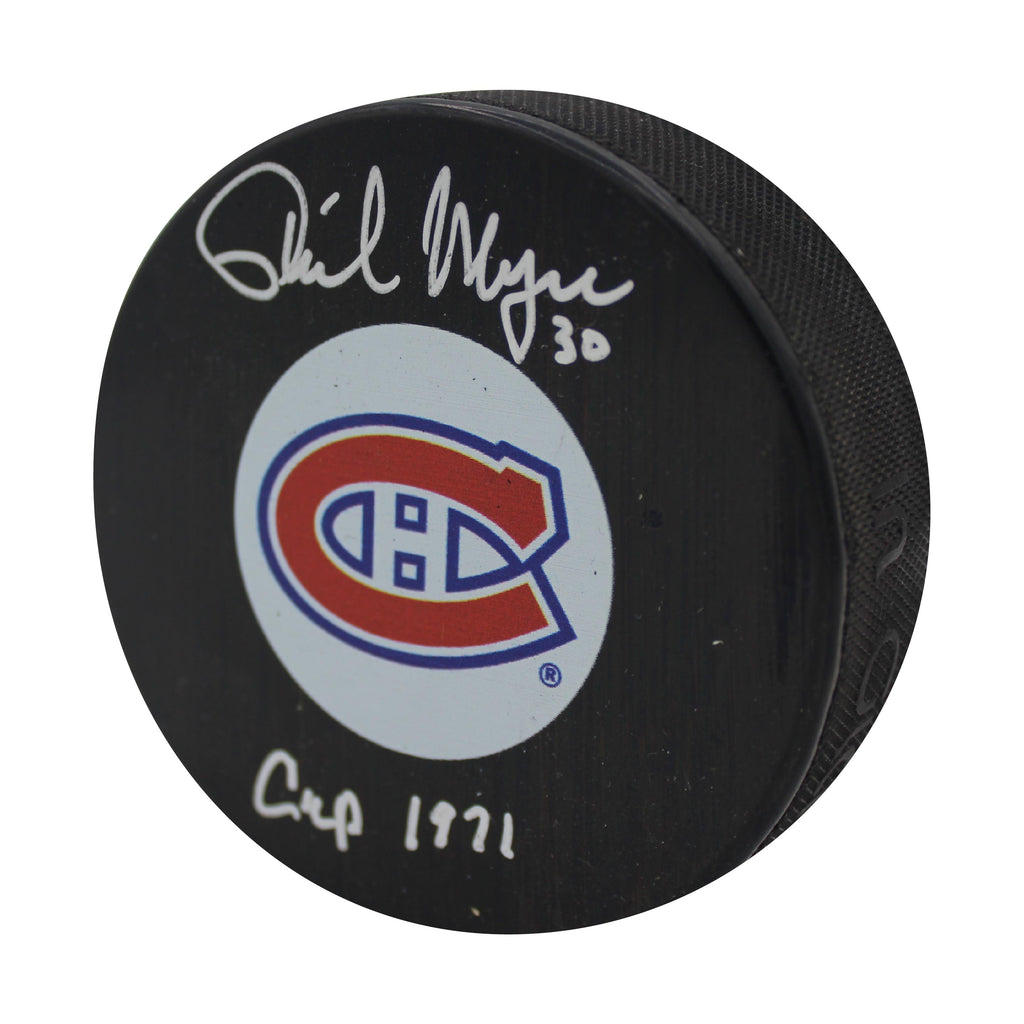 Phil Myre Autographed & Inscribed Puck - Logo