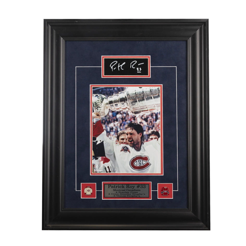 (PAST AUCTION) <br> Lot 95: Patrick Roy Autographed Cut Sheet Framed with 8 x10 Photo