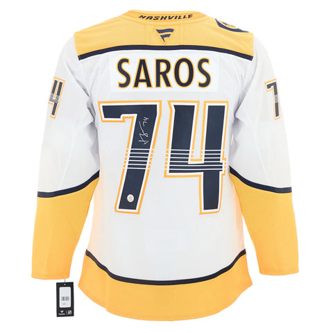 Juuse Saros Autographed Nashville Predators White Fanatics Premium Jersey
