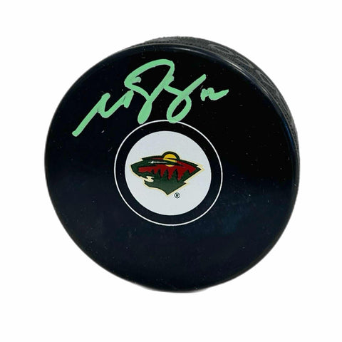 Matthew Boldy Autographed Puck - Logo (Green pen)