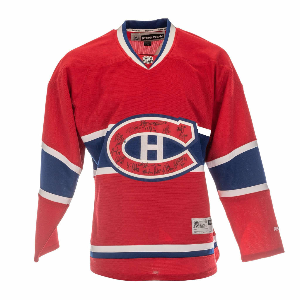 LOT 49: MONTREAL CANADIENS MULTI FRONT SIGNED REEBOK JERSEY INCLUDING CAREY PRICE AND MORE