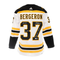 (PAST AUCTION) <br> LOT 39: PATRICE BERGERON AUTOGRAPHED AND 3X INSCRIBED WHITE ADIDAS AUTHENTIC JERSEY