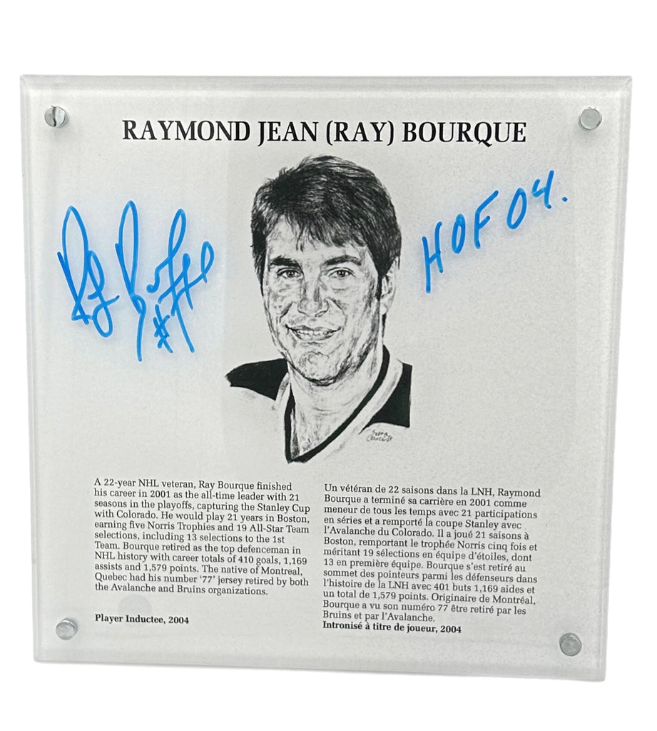 (PAST AUCTION) <br> LOT 100: RAYMOND BOURQUE AUTOGRAPHED & INSCRIBED NHL LEGENDS HOF PLAQUE