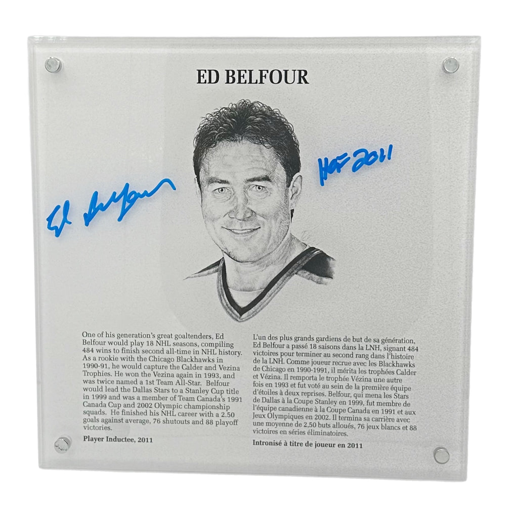 Ed Belfour Autographed & Inscribed NHL Legends HOF Plaque
