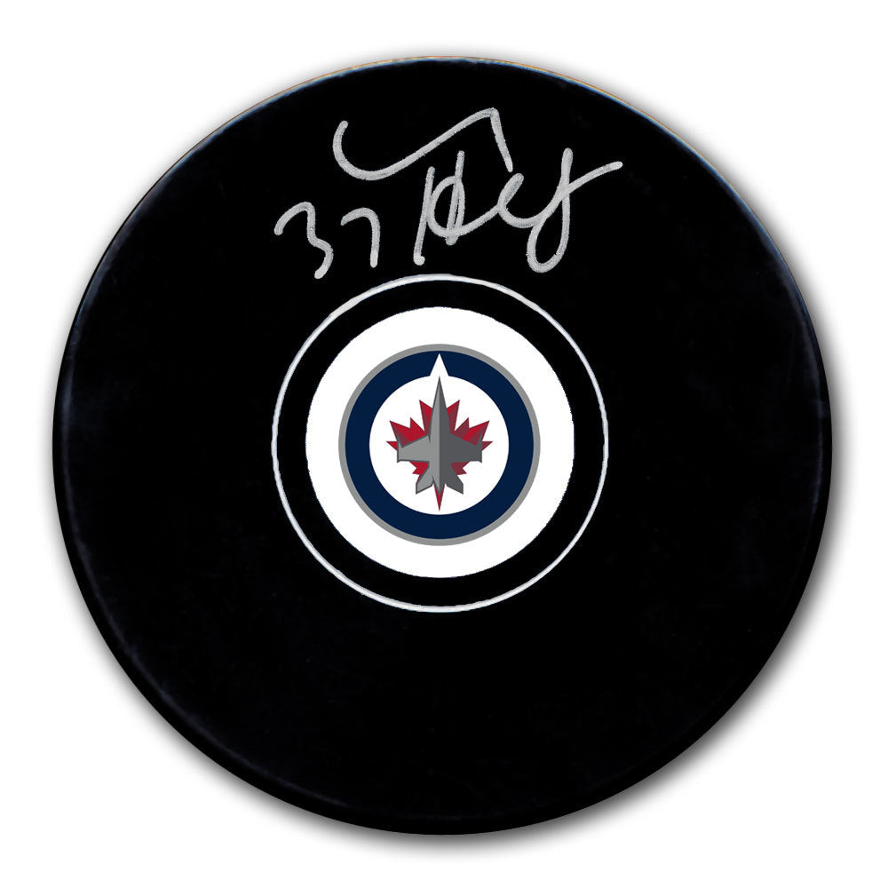 Connor Hellebuyck Winnipeg Jets Autographié Puck - Logo