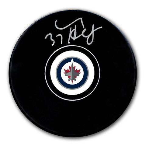 Connor Hellebuyck Winnipeg Jets Autographed Puck - Logo