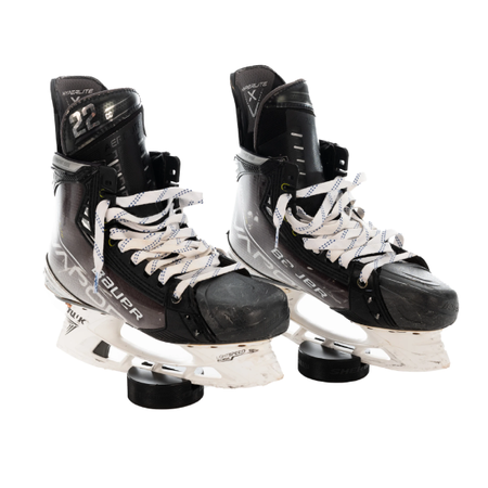 (PAST AUCTION) <br> LOT 1: COLE CAUFIELD GAME-USED BAUER VAPOR HYPERLITE SKATES FROM ROOKIE YEAR 2021-2022