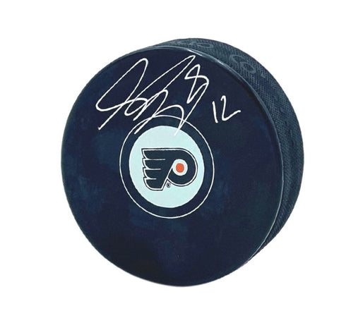 Simon Gagne Autographed Puck - Logo