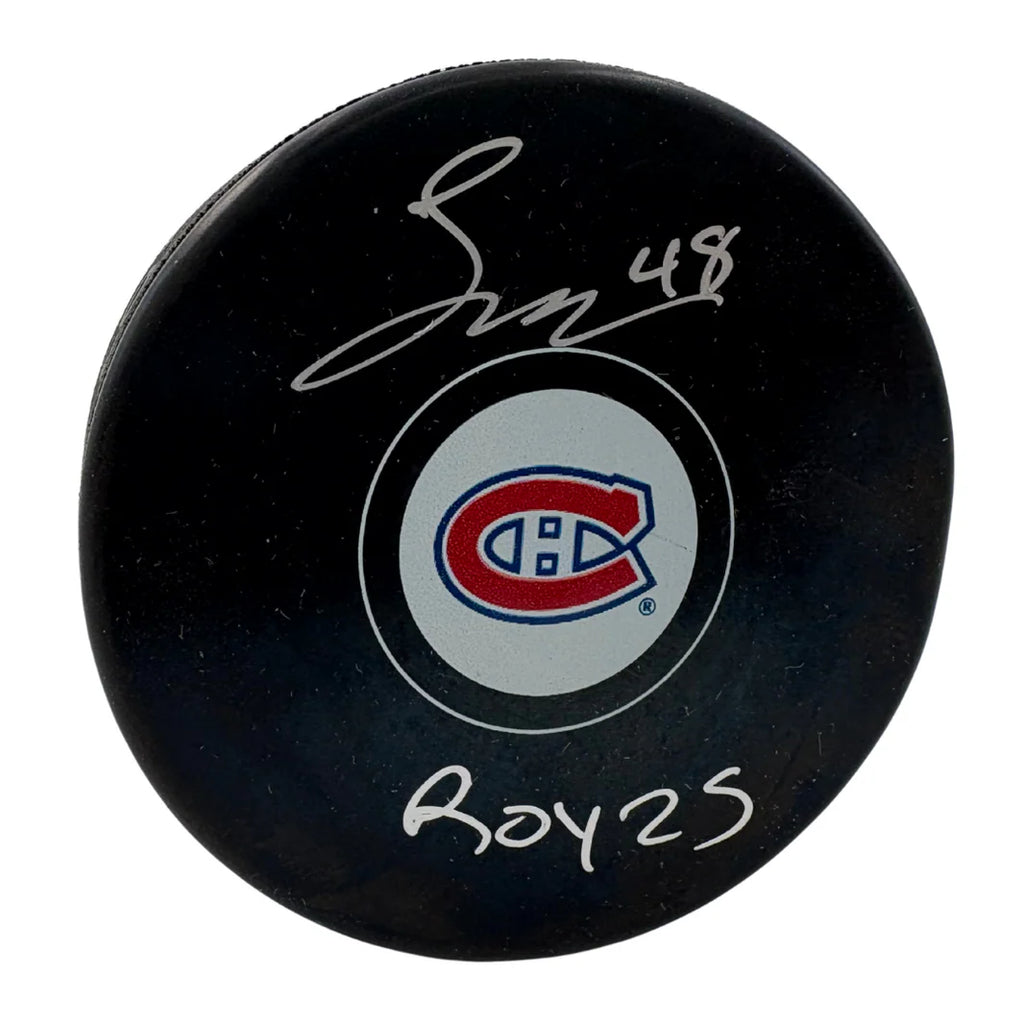 Lane Hutson Autographié & Puck inscrit - Logo (ROY 25)