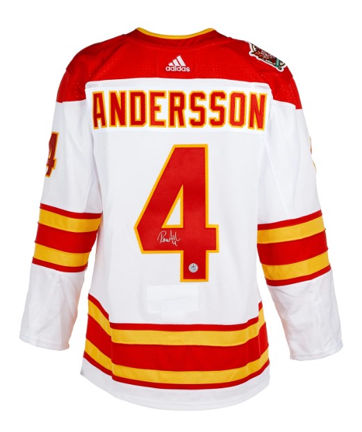 Rasmus Andersson Autographié White Calgary Flames Adidas Authentic chandail