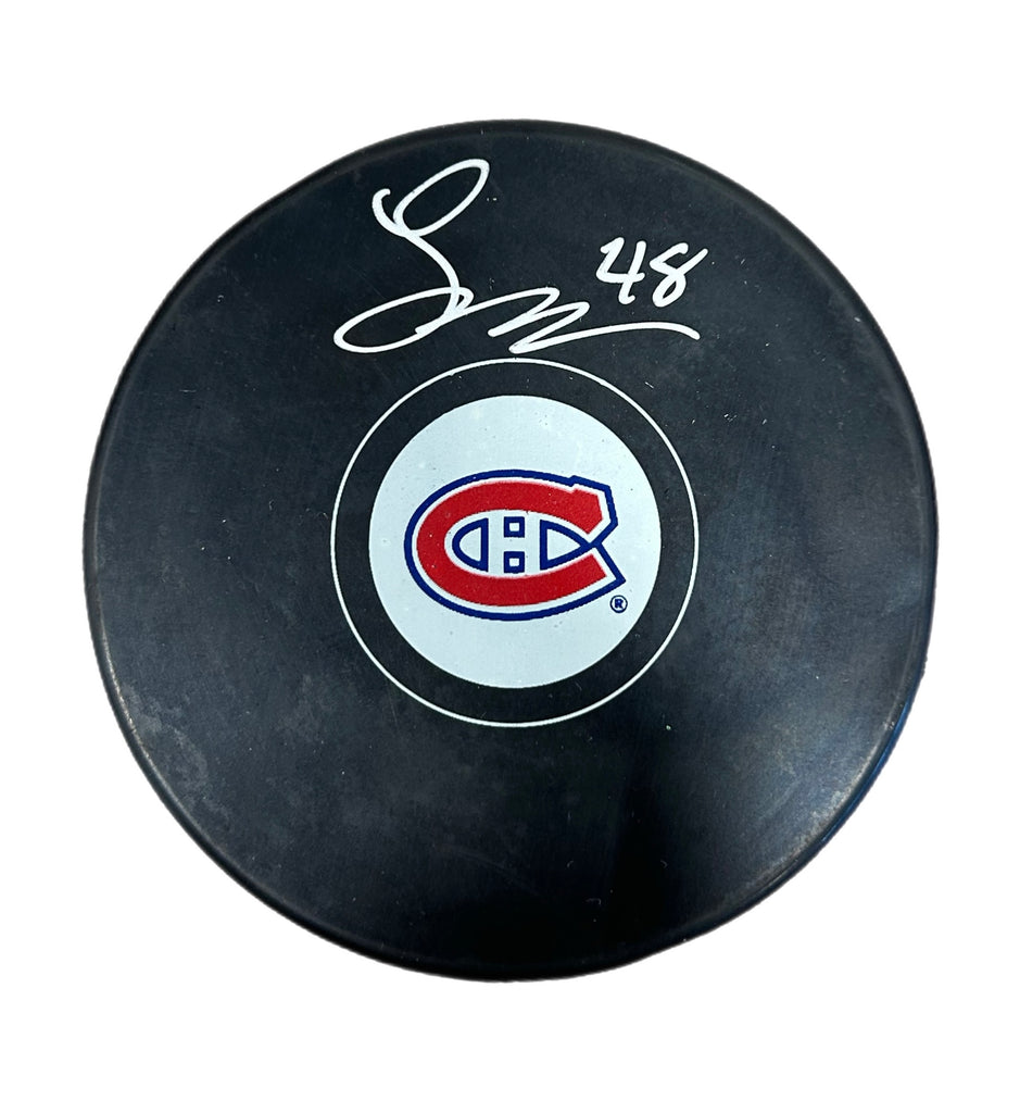 Lane Hutson Autographié Puck - Logo