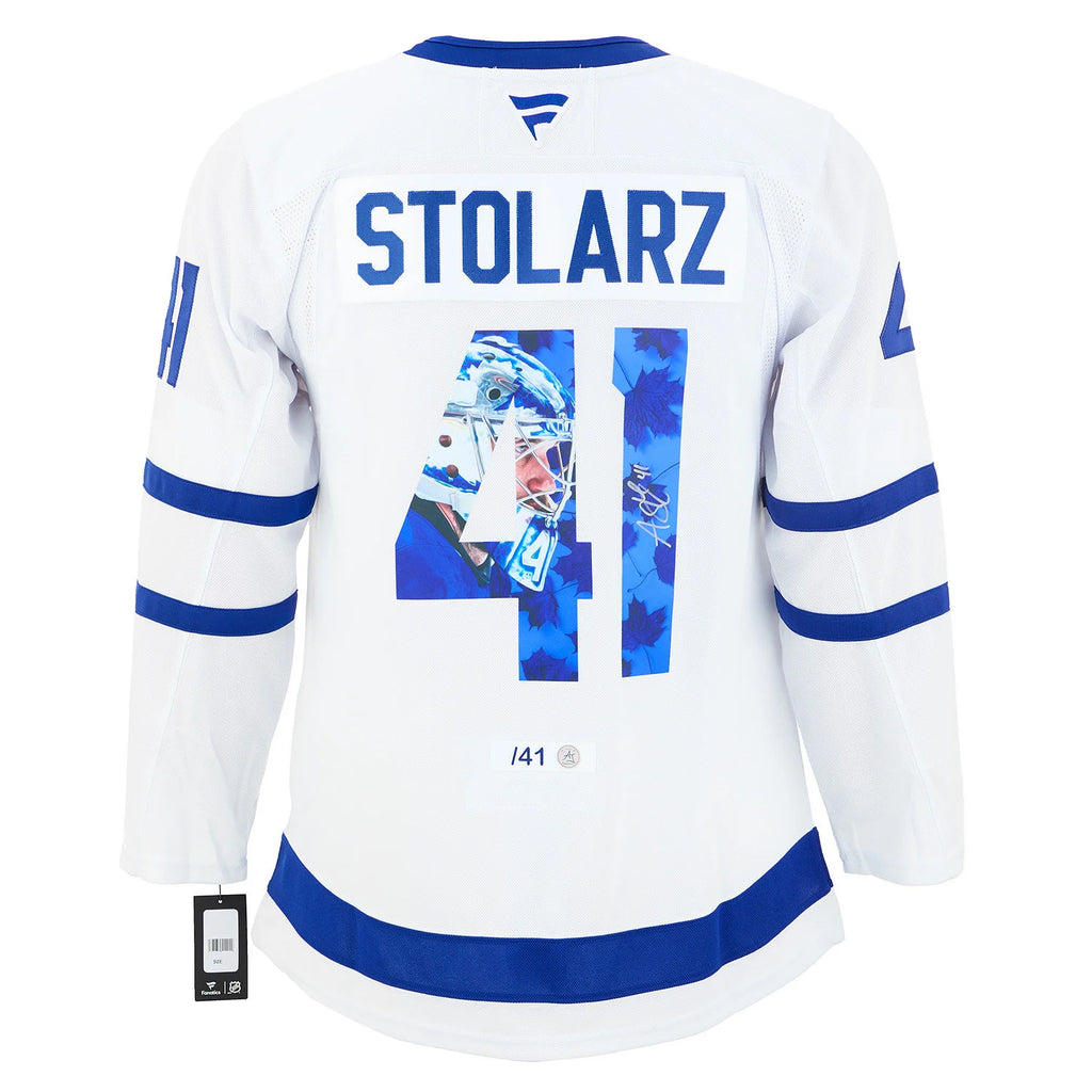 Anthony Stolarz Autographié Passionnés d’art graphique des Toronto Maple Leafs chandail #/41